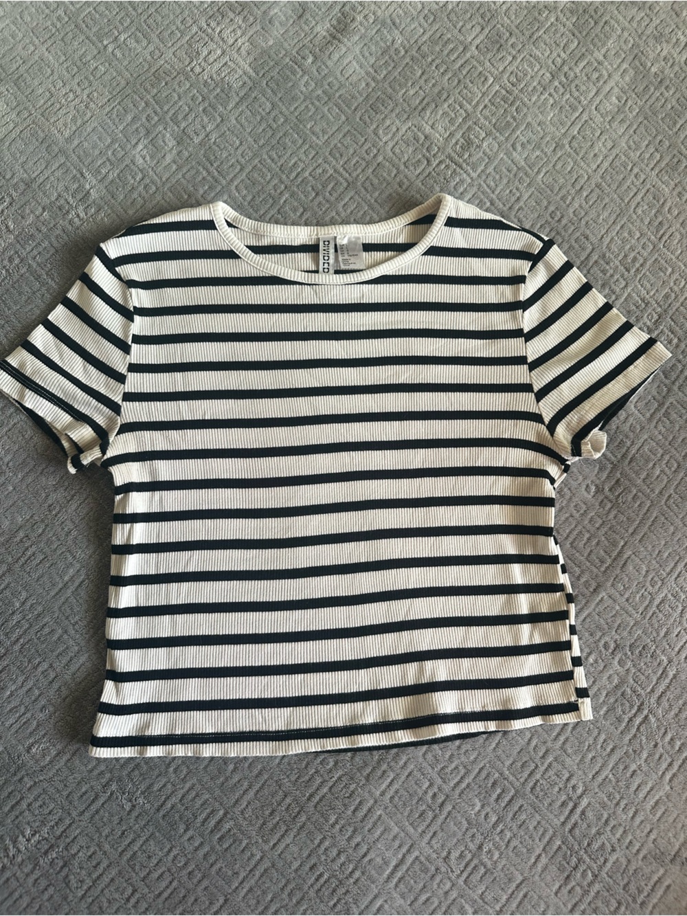 Divided Black and White Striped Crop Top
